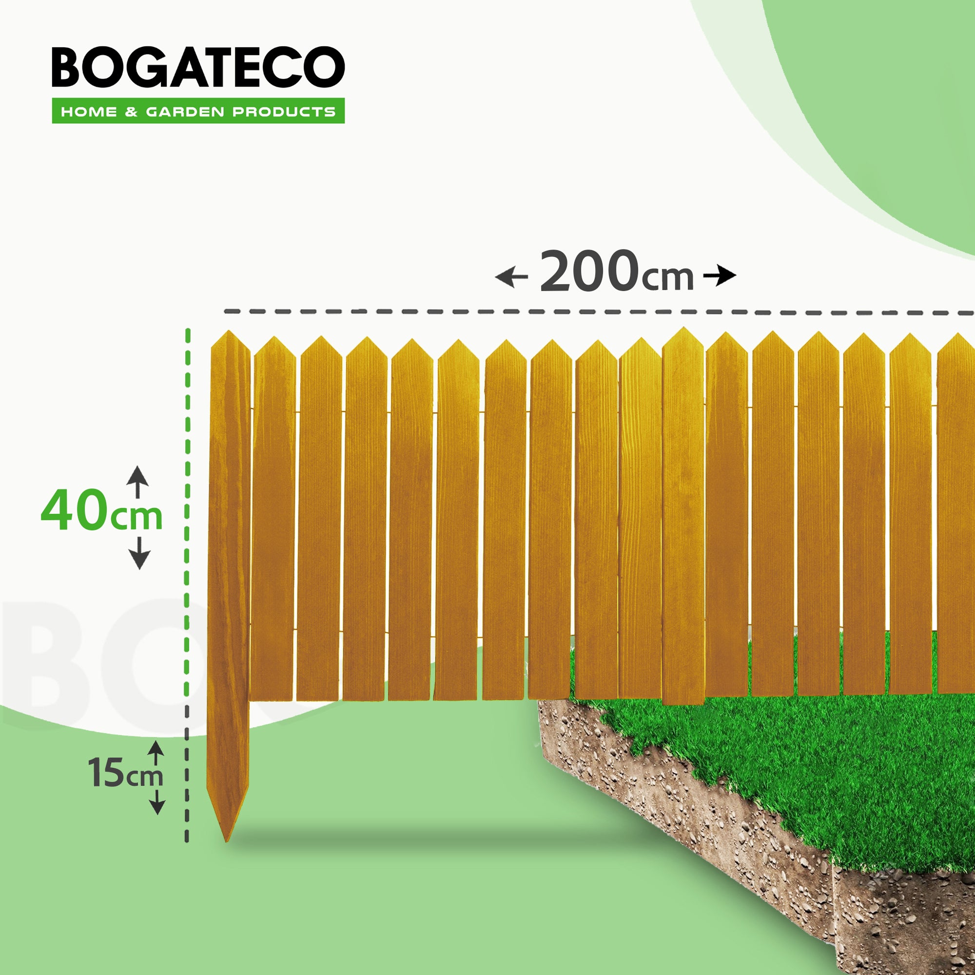 BOGATECO Rollborder lattes en bois | 40 cm de haut et 200 cm de long | Clôture en bois | Clôture parfaite comme bordure de jardin en osier | Brun - 2
