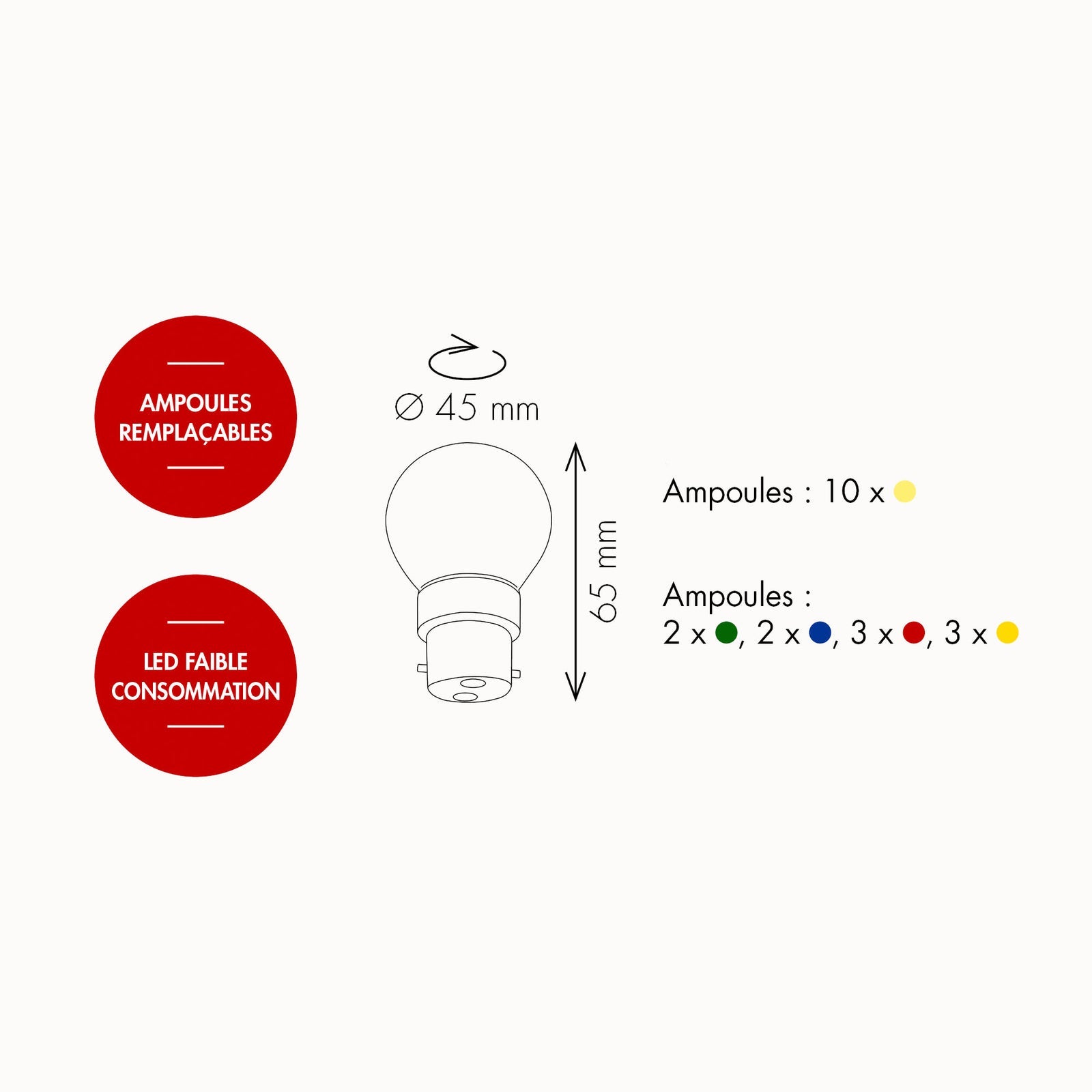 BLISTER 5 AMPOULES B22 MULTI COULEUR FIXE 0,5W - 059828 - Chromex - 3
