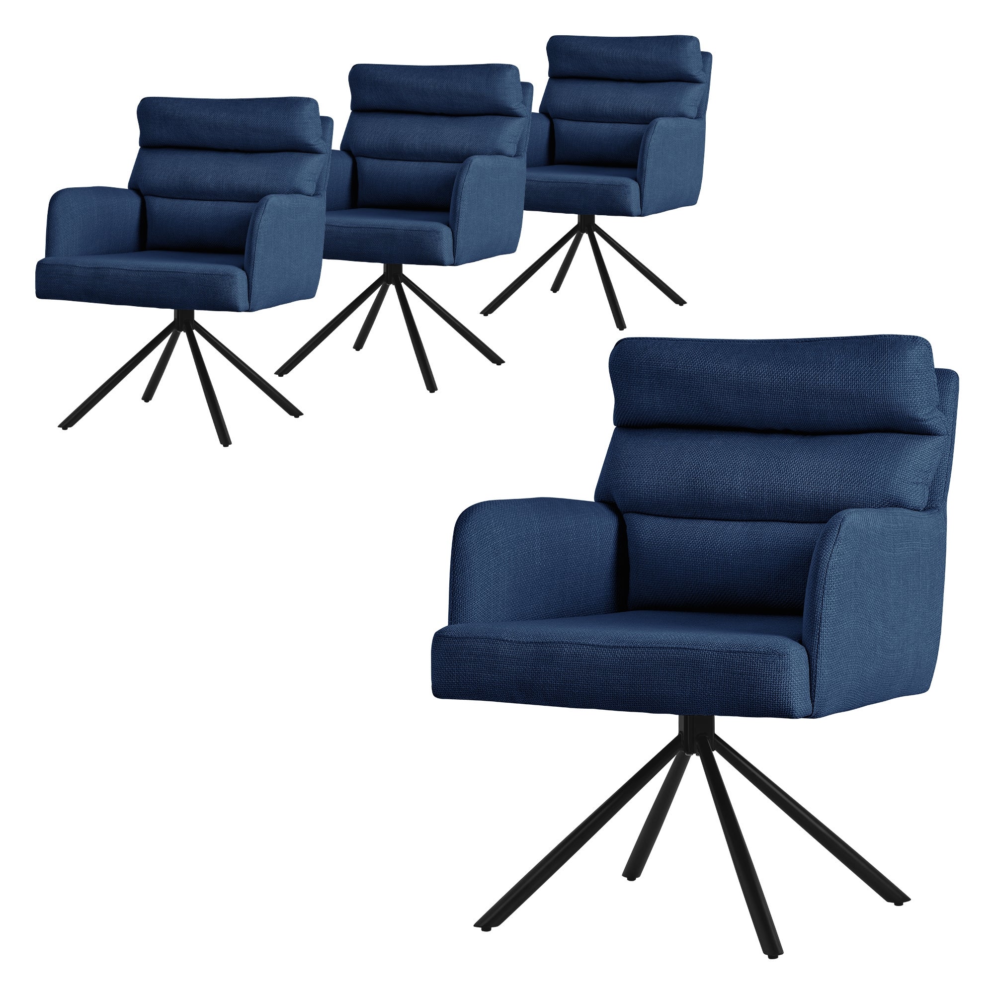 Chaise De Salon Velours Bleu Foncé - Accoudoirs, Dossier Rembourré, Pivot 180° - Neuf