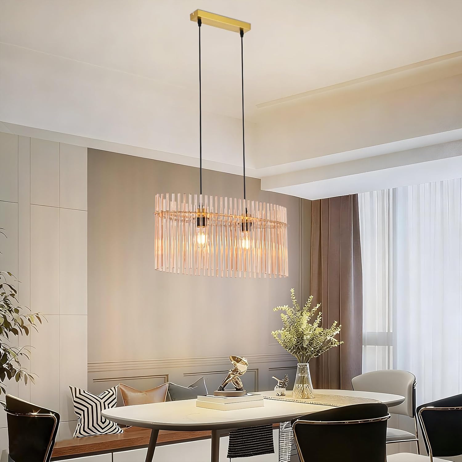 ZMH Lampa wisząca E27 Złote szkło 2 płomienie do kuchni salonu (bez żarówki) - 5