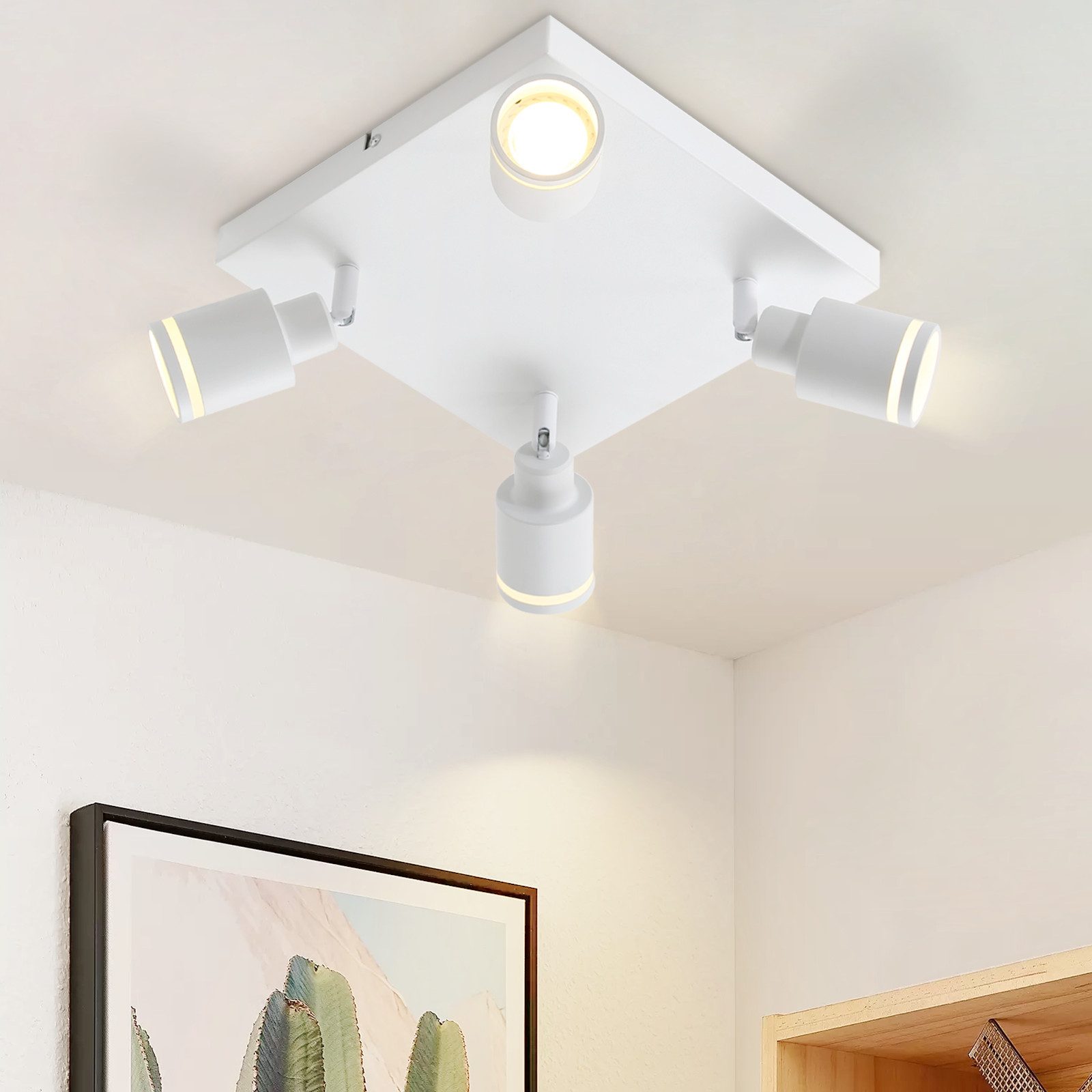 NETTLIFE Lampa sufitowa LED 4 Reflektoroway sufitowe: modele kwadratowych lamp sufitowych Biały regulowany Reflektorowa ścienny GU10 do wnętrz, metal