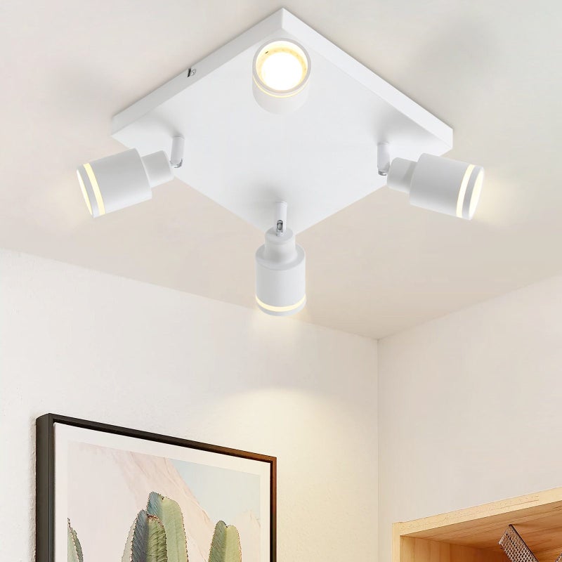 NETTLIFE Lampa sufitowa LED 4 Reflektoroway sufitowe: modele kwadratowych lamp sufitowych Biały regulowany Reflektorowa ścienny GU10 do wnętrz, metal