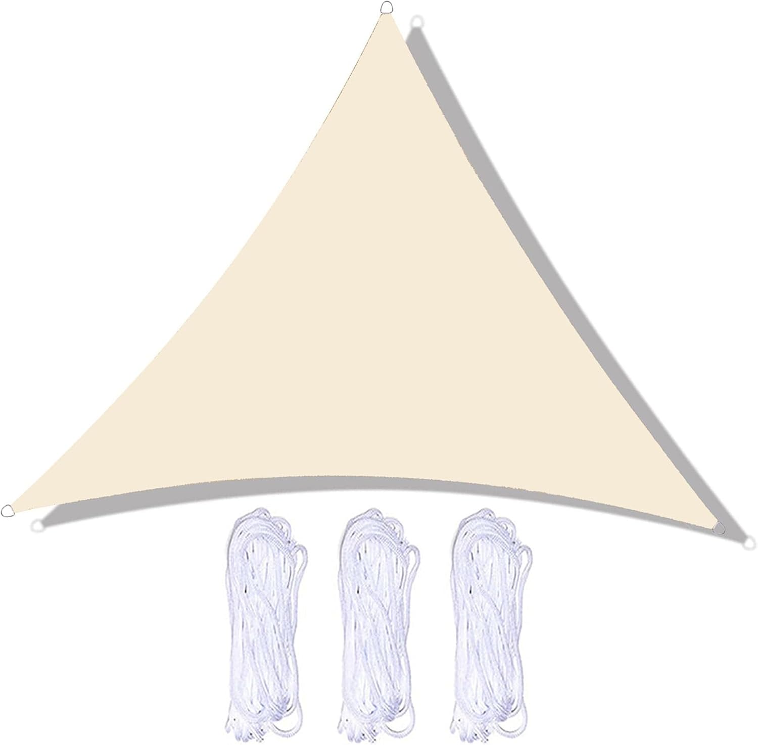 Wodoodporny i odporny na promieniowanie UV trójkątny żagiel przeciwsłoneczny na taras, do ogrodu, na trawnik, 5 x 5 x 5 m, kolor ecru
