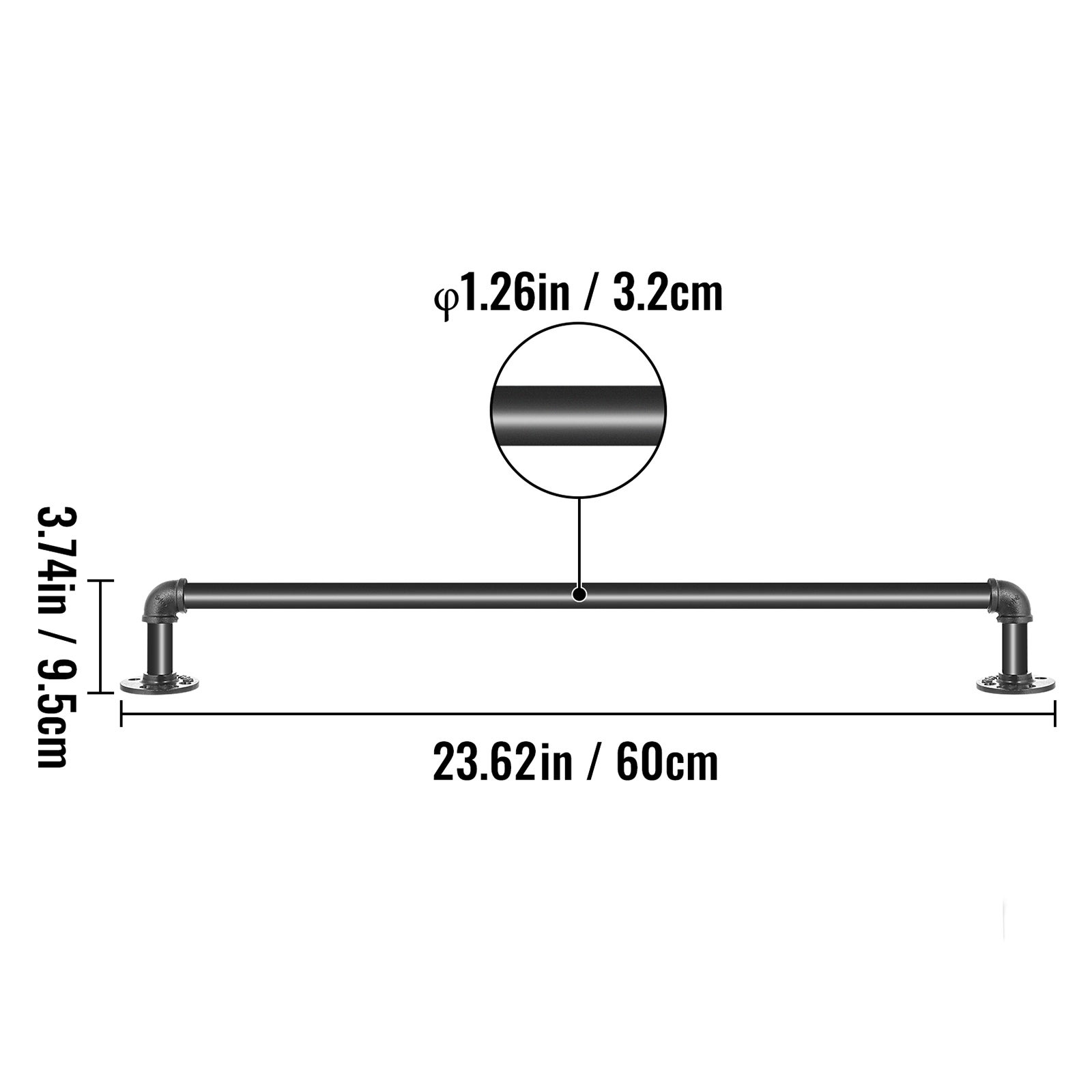 Rampe Murale Escalier 0,6 m SucceBuy, Main Courante Métal Ø32 mm Acier Carbone Noir, Charge 200 kg avec Supports pour Escalier, Maison, Jardin - 2
