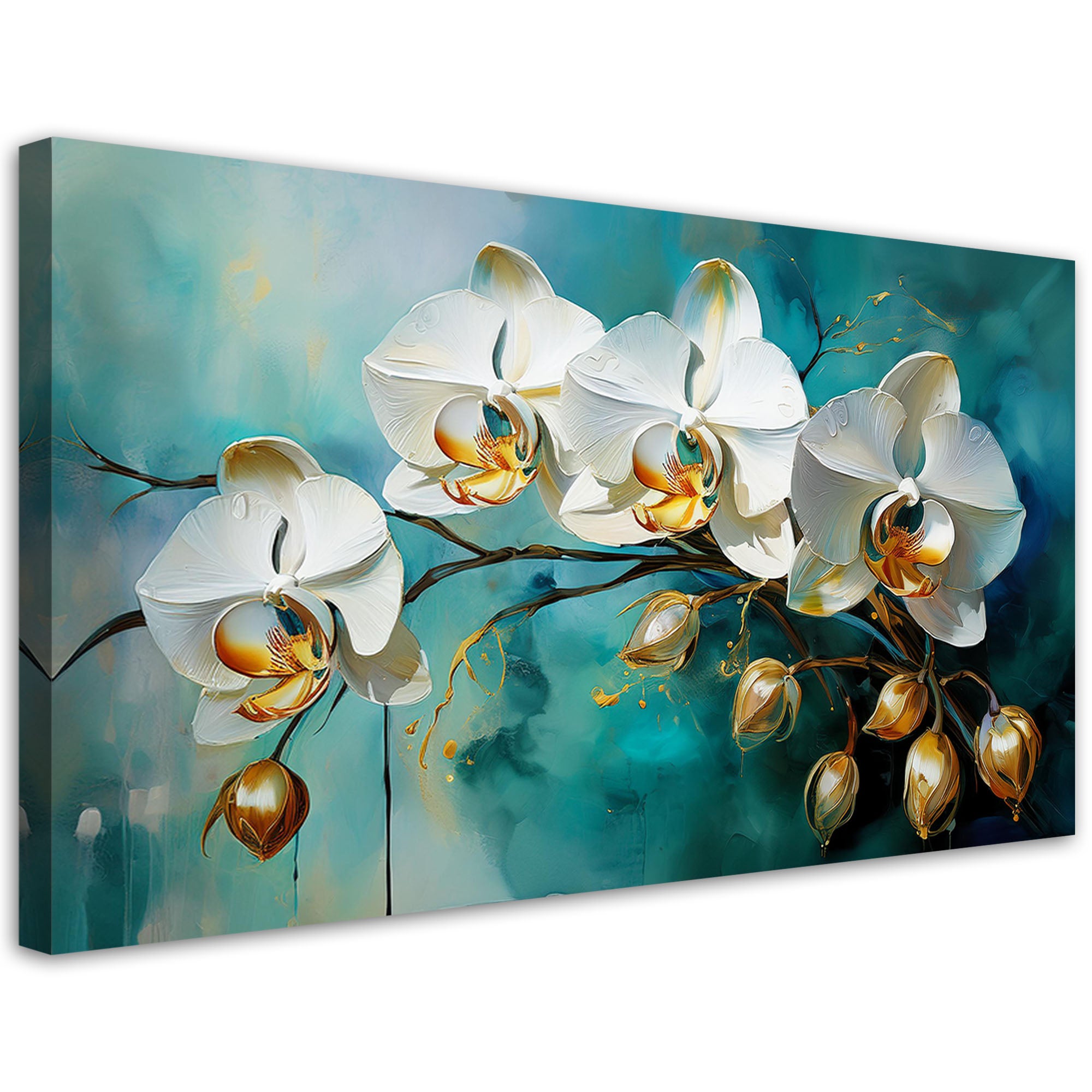 Obraz na płótnie, Biale Orchidee na turkusowym tle 100x50