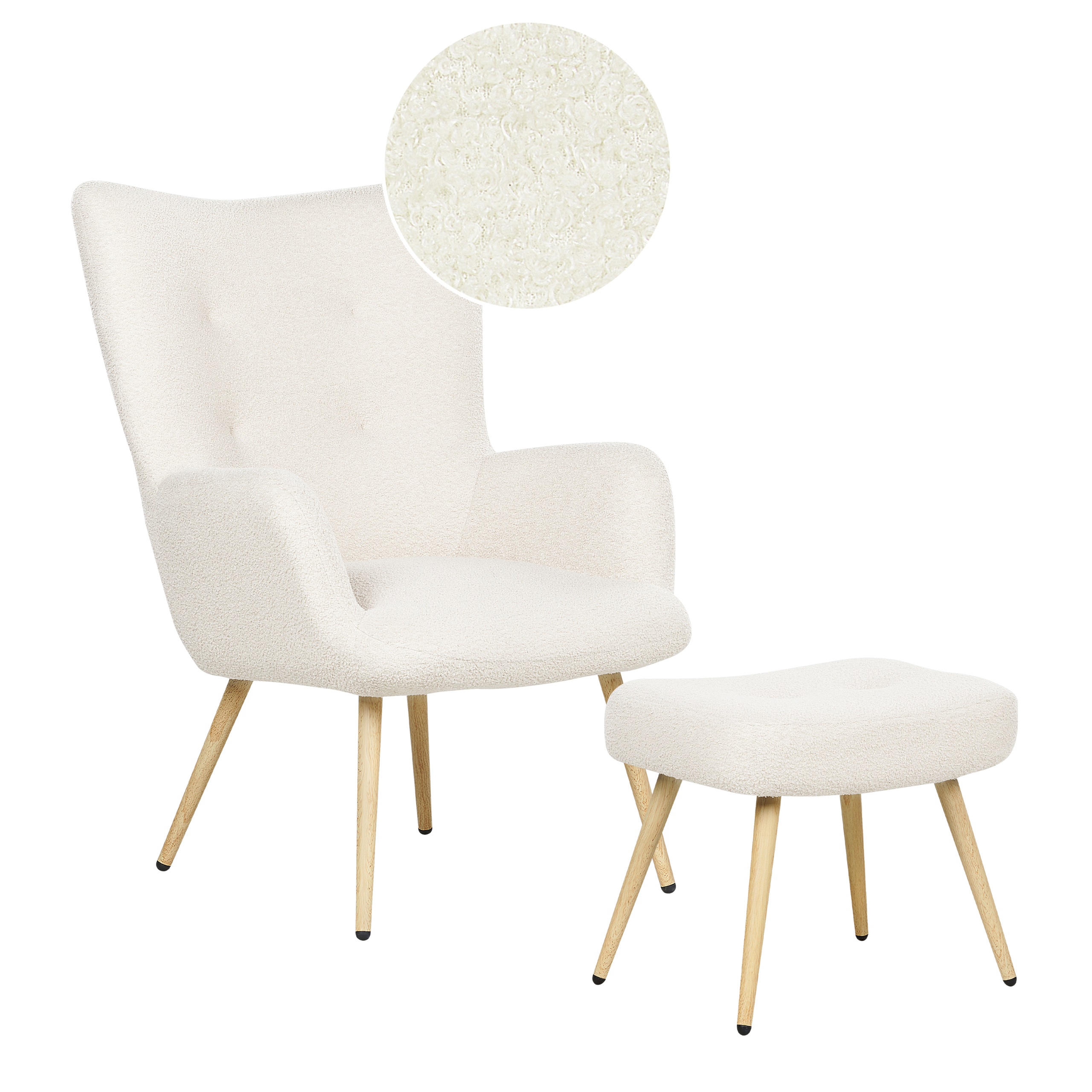 Beliani Sillón Orejero Vejle Con Reposapiés Bouclé Blanco/Crema , Leroy Merlin