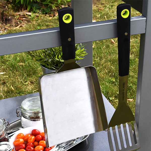 Spatola magnetica in acciaio inox con bordi rialzati per barbecue e piastra - 3