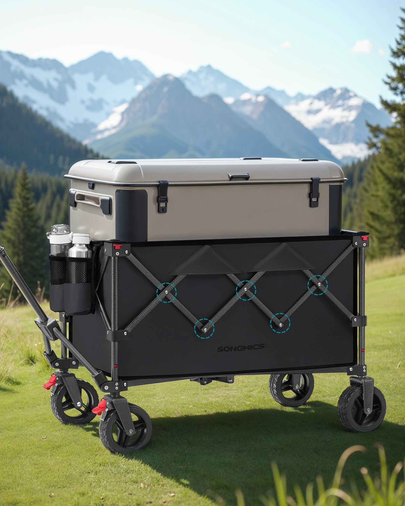 Chariot Pliable, Capacité de 150 L, Supporte Jusqu’à 150 kg, avec Poignée, 4 Roues Amovibles, pour Extérieur, Plage, Camping, Noir - 6