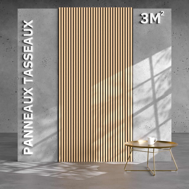 Lot de 2 Panneaux Tasseaux Bois - Chêne Feutre Noir - 3 m², 2500 x 600 mm, Mon Marché Déco