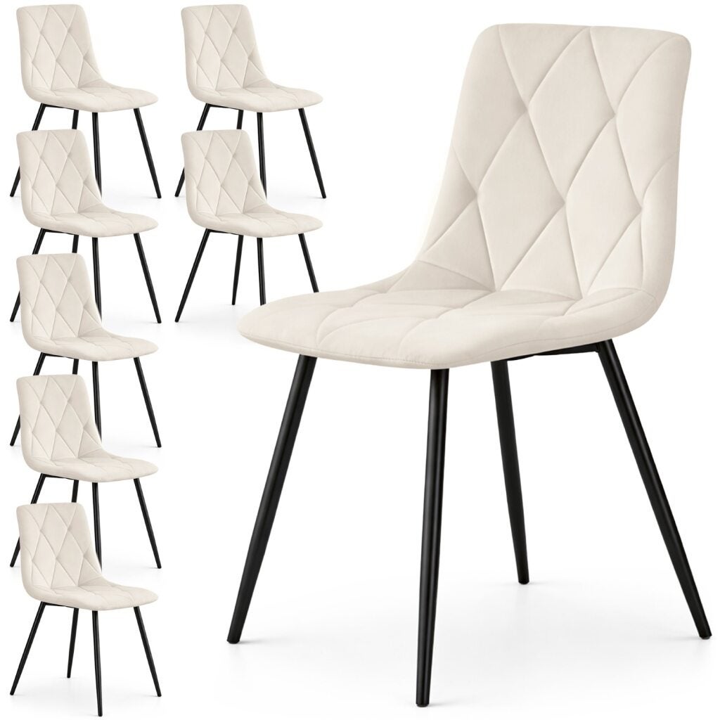 8x Welurowe krzesło tapicerowane pikowane Beżowe MILO Czarne nogi