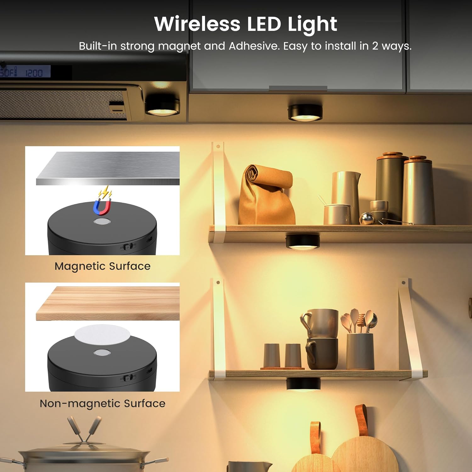 (2pcs Noir) Lampe LED Rechargeable Cuisine Sans Fil Lumiere Sous Meuble Placard Eclairage Spot Led avec Telecommande USB Pile Armoire Light 12 Color D - 2