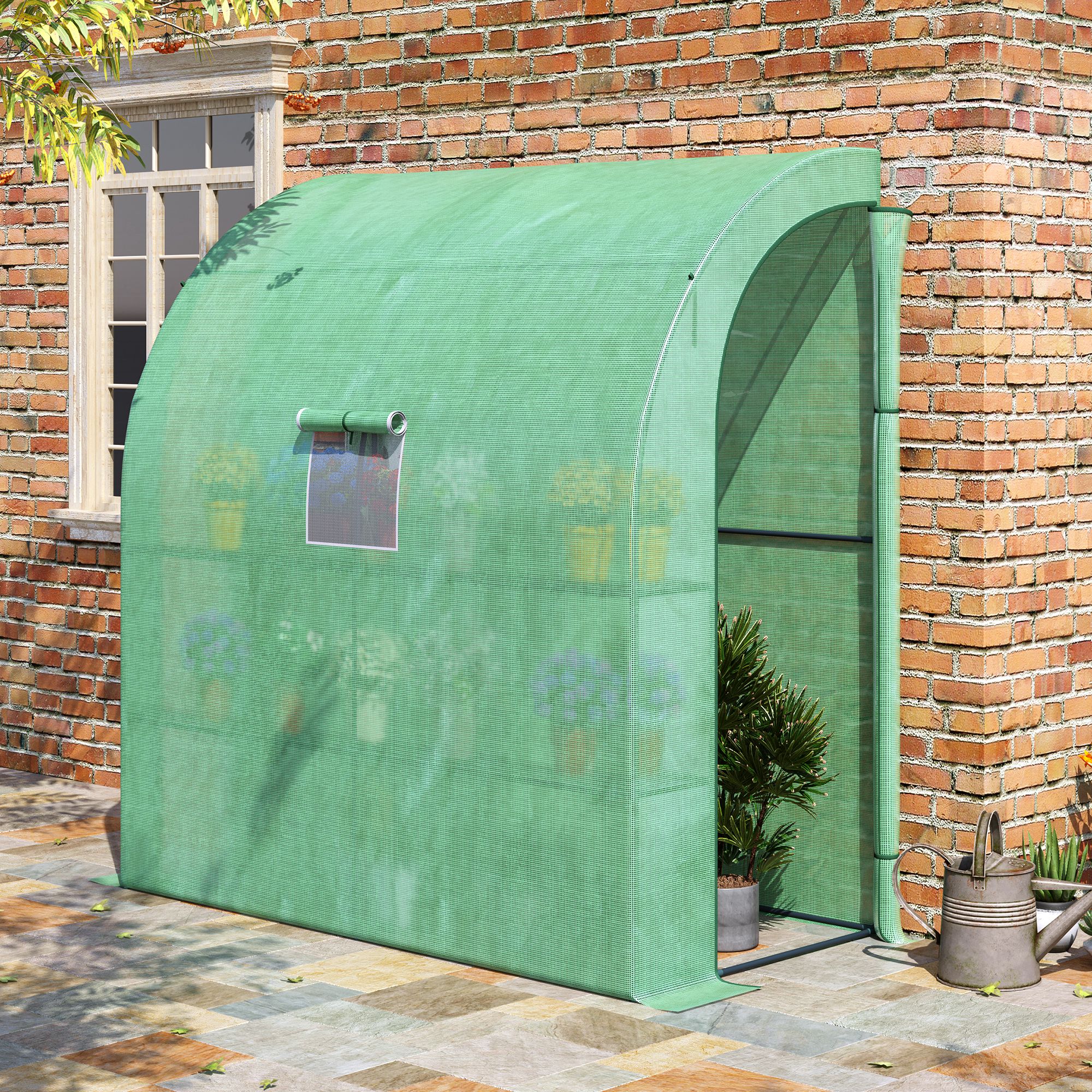 Serre Outsunny en aluminium avec fenêtres en filet, portes enroulables, protection UV, verte, 200 x 100 x 215 cm - 3