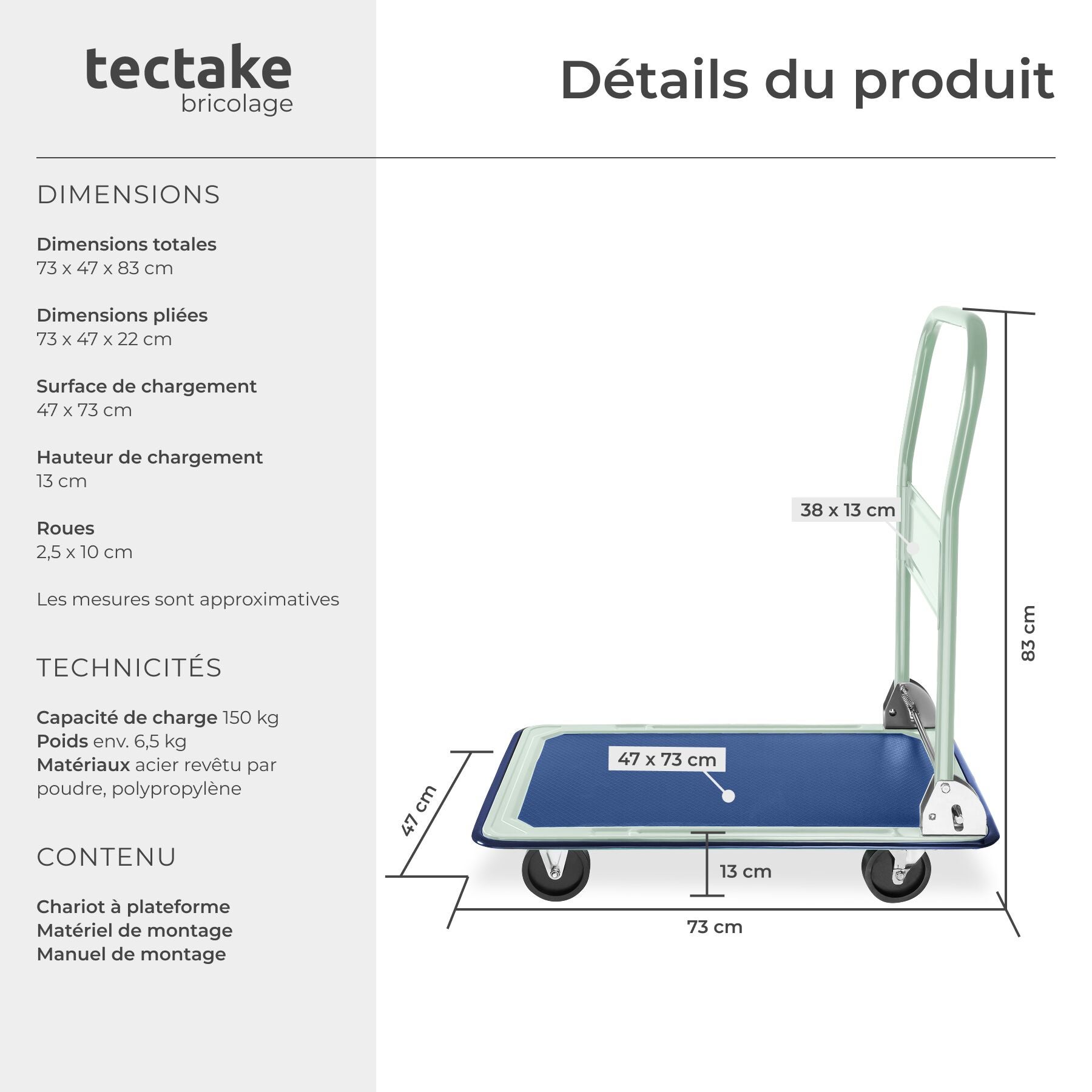 TECTAKE Carrinho de plataforma Punho dobrável - 6