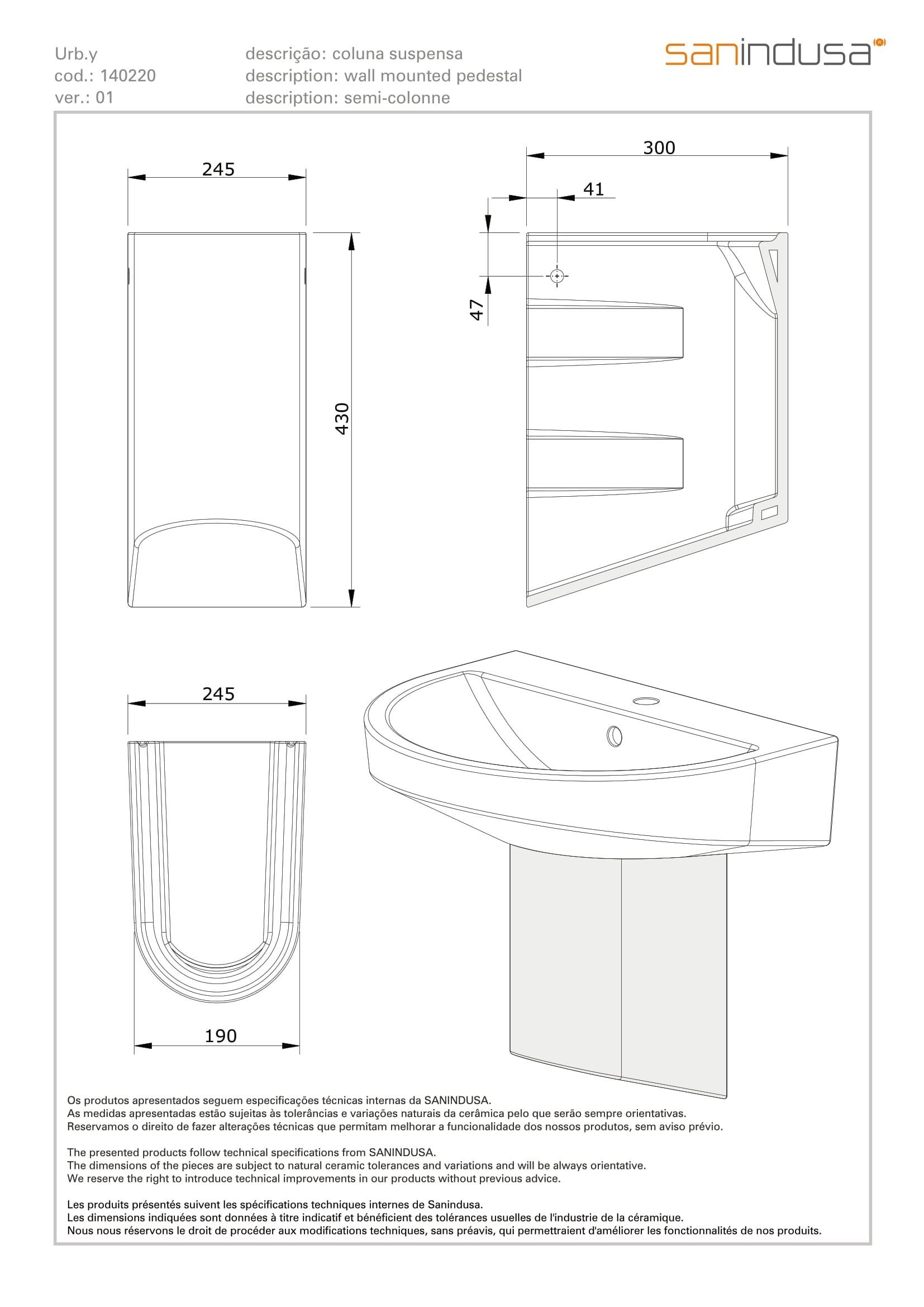 Demi Colonne pour lavabo SANINDUSA UrbY blanche compatible avec lavabo UrbY - 4