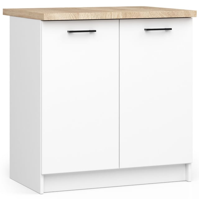 Armoires de cuisine basse AKORD S80 OLIWIA Blanc 80 cm 2 portes façade Blanche 2 étagères 80x46x85 cm