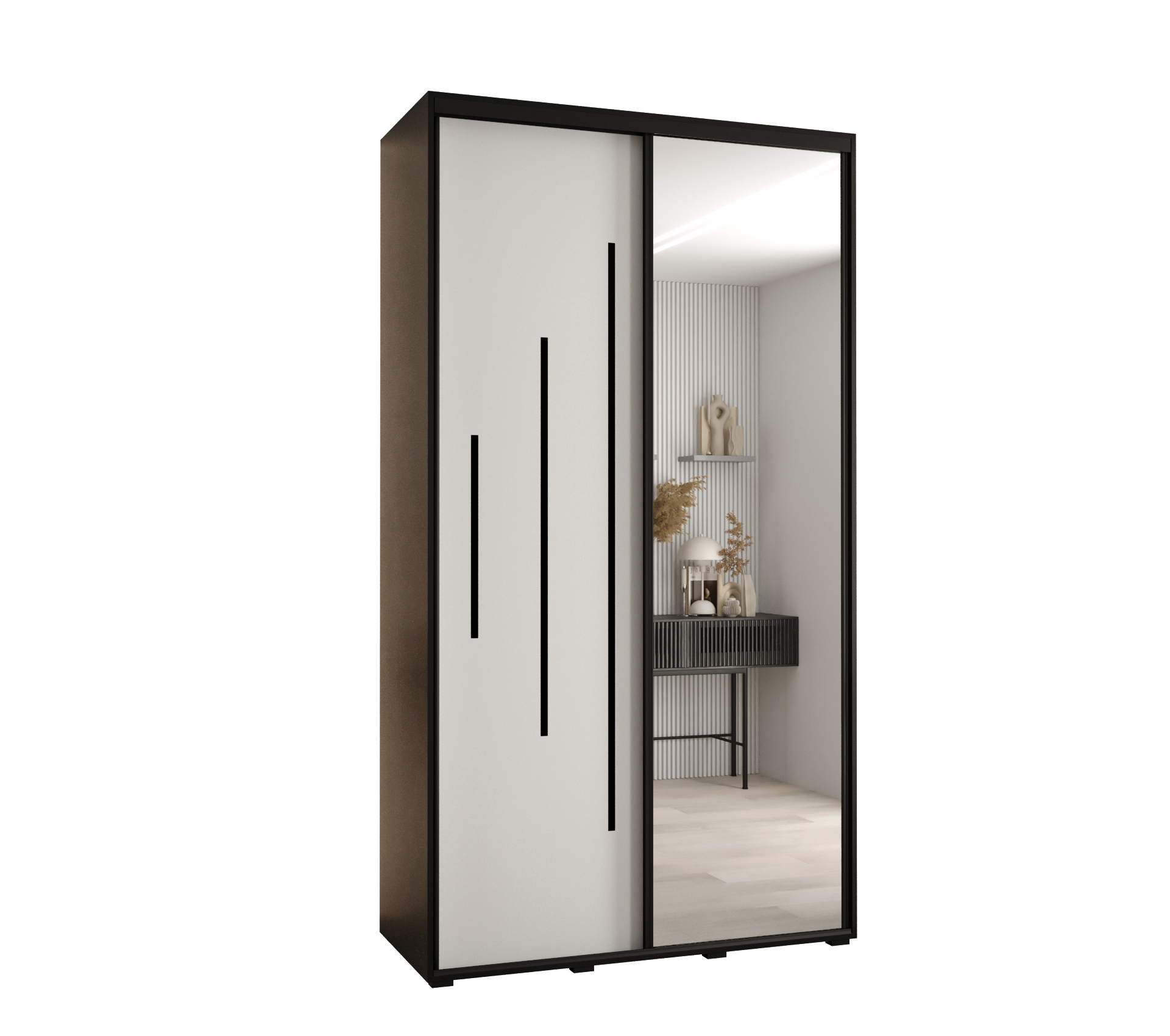 Szafa przesuwna z lustrem wysoka Davos 13 130 x 45 x 235,2 cm czarny + biały + u. czarny - Abiks Meble