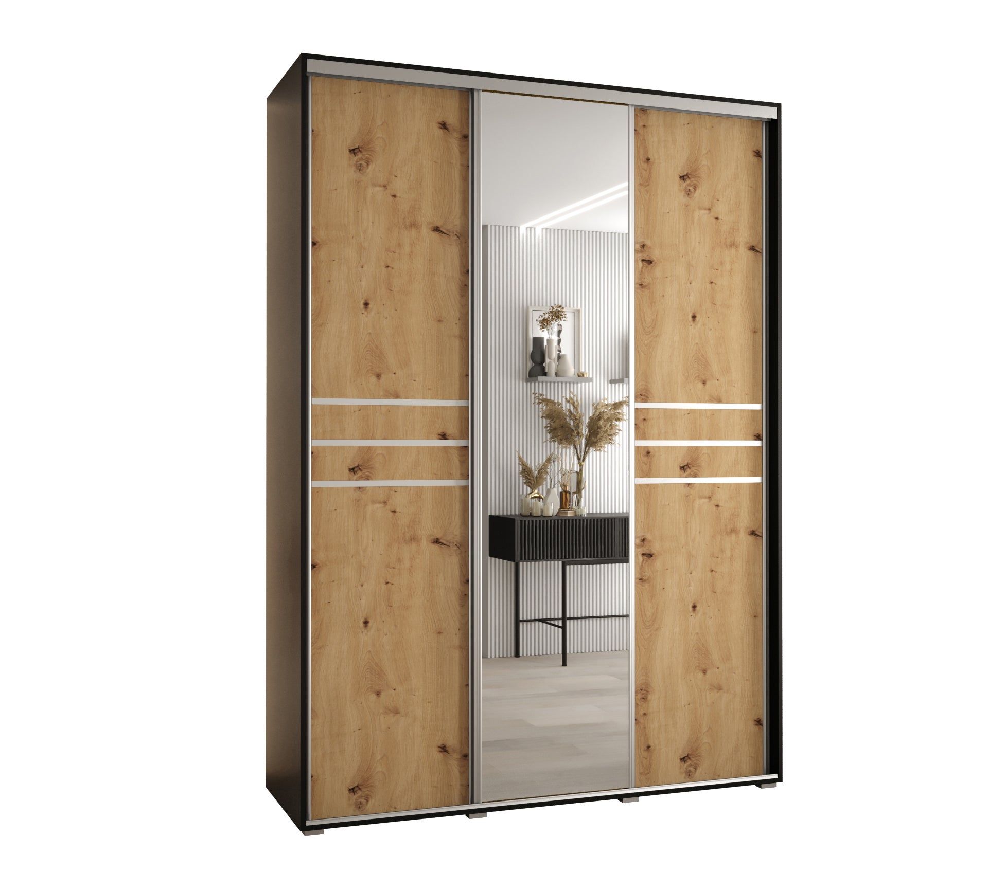Szafa przesuwna z lustrem wysoka Davos 11 180 x 45 x 235,2 cm czarny + artisan + u. srebrny - Abiks Meble