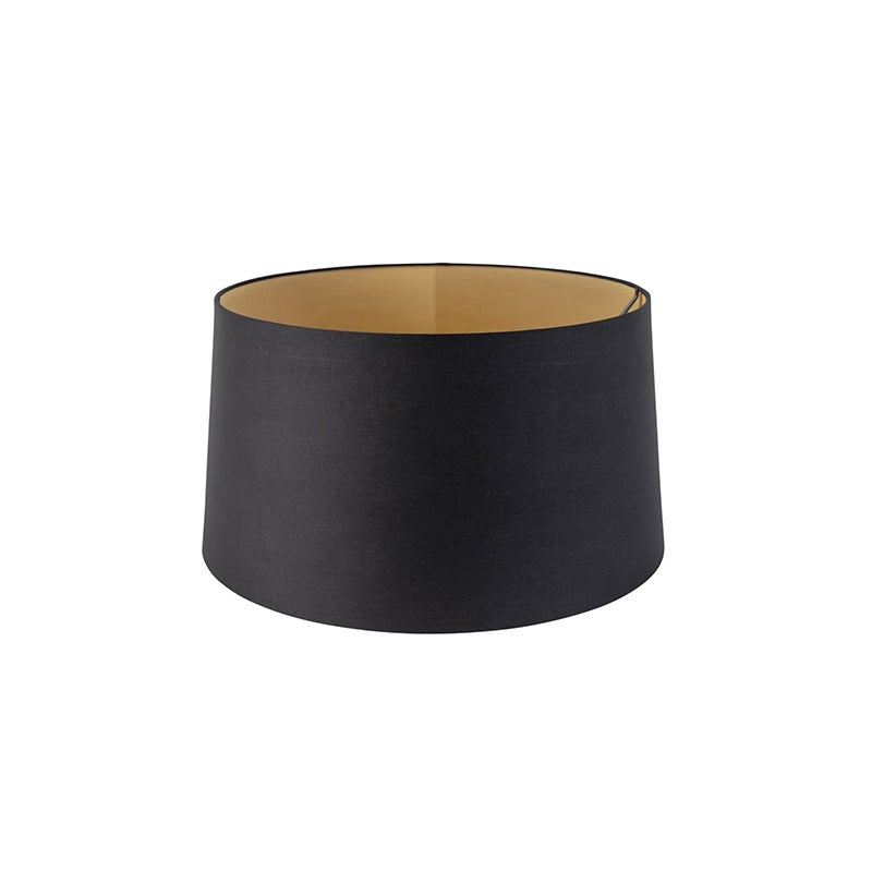 Qazqa nowoczesny - Rond Schuin Katoen - czarny i złoty, okrągły, supports-e27, diameter 45 centimeter