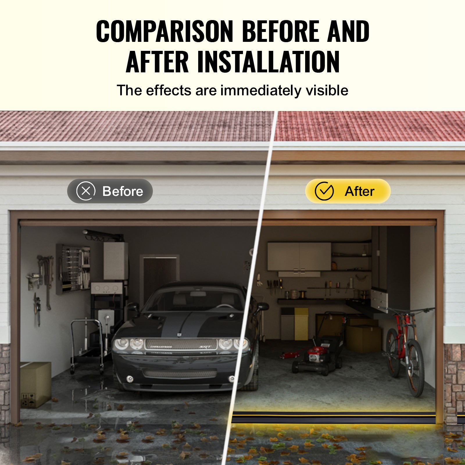 Joint de porte de garage,VEVOR 5 m,seuil universel résistant aux intempéries,avec adhésif,coupe-froid en PVC épais,noir - 5