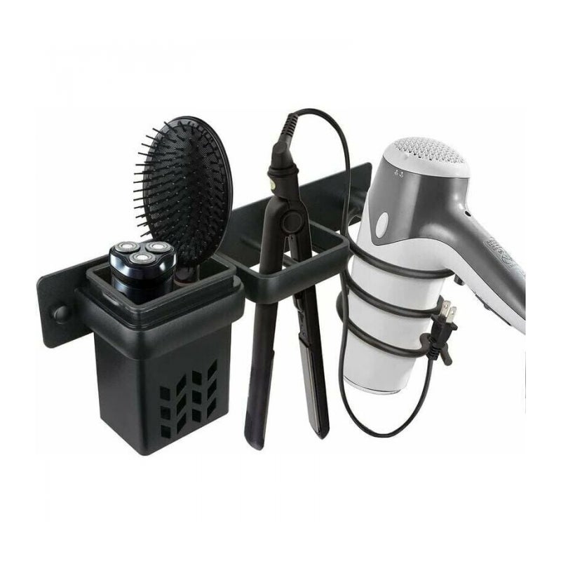 Uchwyt do przechowywania suszarki do włosów i prostownicy, profesjonalny aluminiowy uchwyt ścienny z perforowanymi półkami.