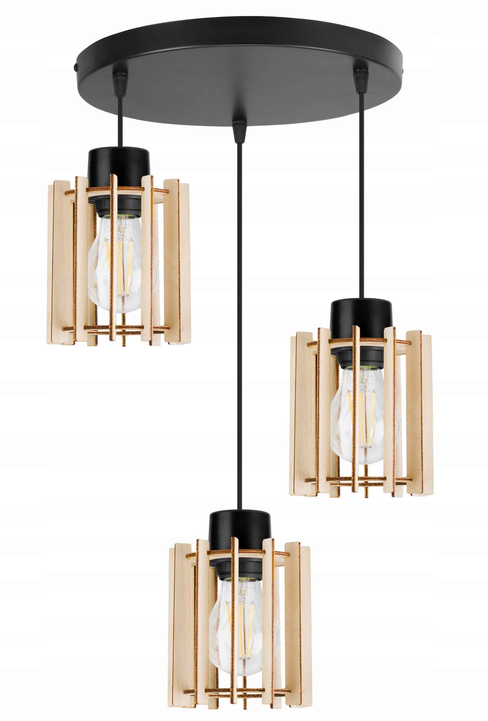 Lampa sufitowa wisząca modern Timber 3xE27 klosz drewniany prostokątny beżowy Light Home LH
