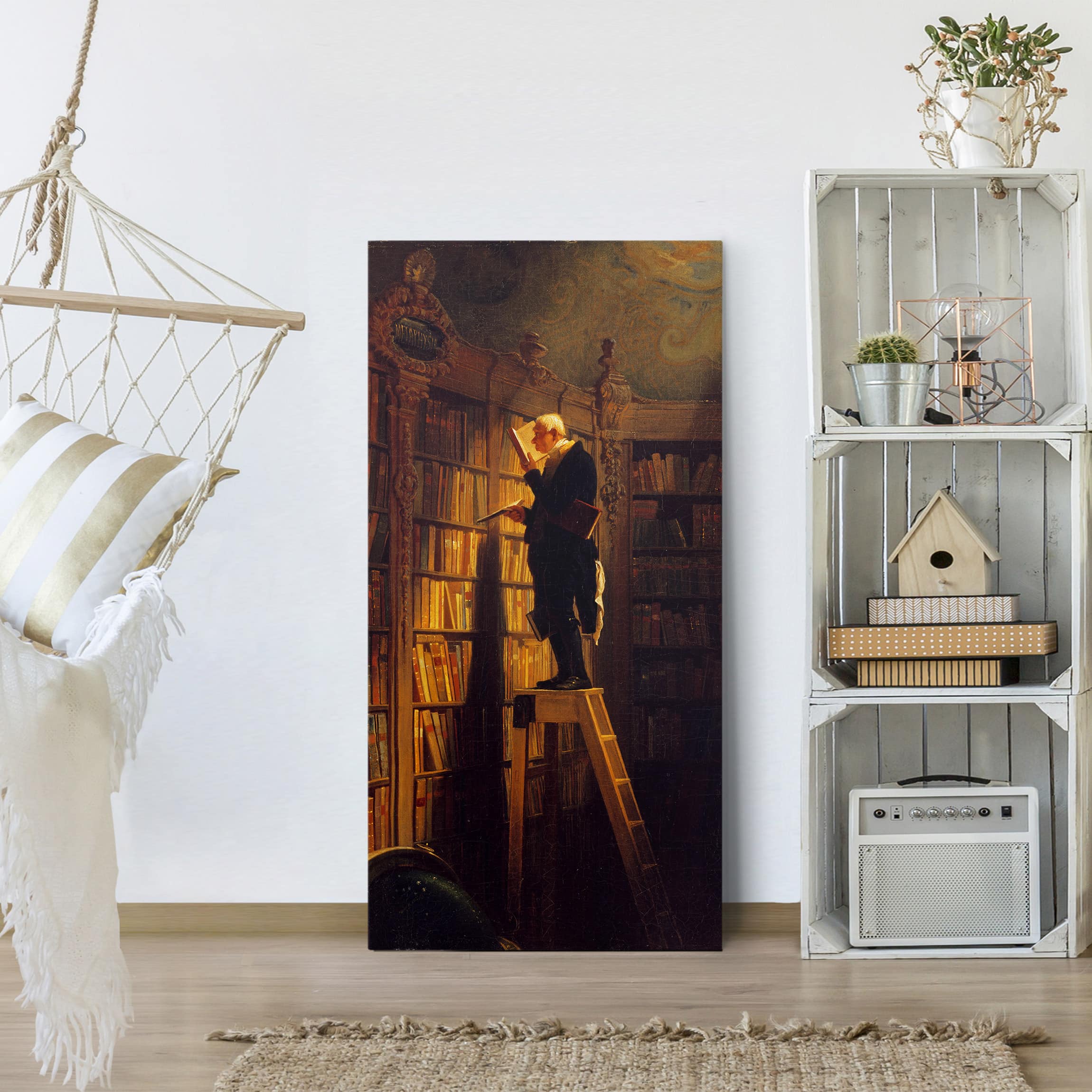 Impression sur toile tableau sur toile châssis marron Carl Spitzweg femme portrait peinture 201 chambre à coucher salon couloir 60 x 120 cm - 2