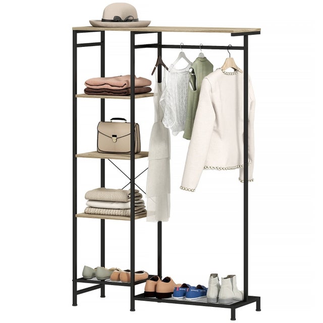Appendiabiti In Legno Di Faggio Massello – Rack Per Vestiti Pieghevole Con Ripiano E Barra. Design Vintage E Struttura A “A” Stabile. Scegli La Lunghezza! - 5