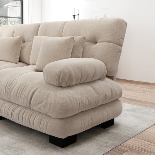 Canapé d'angle, canapé en U pour salon à 3 place avec pouf amovible, en tissu, beige - 9