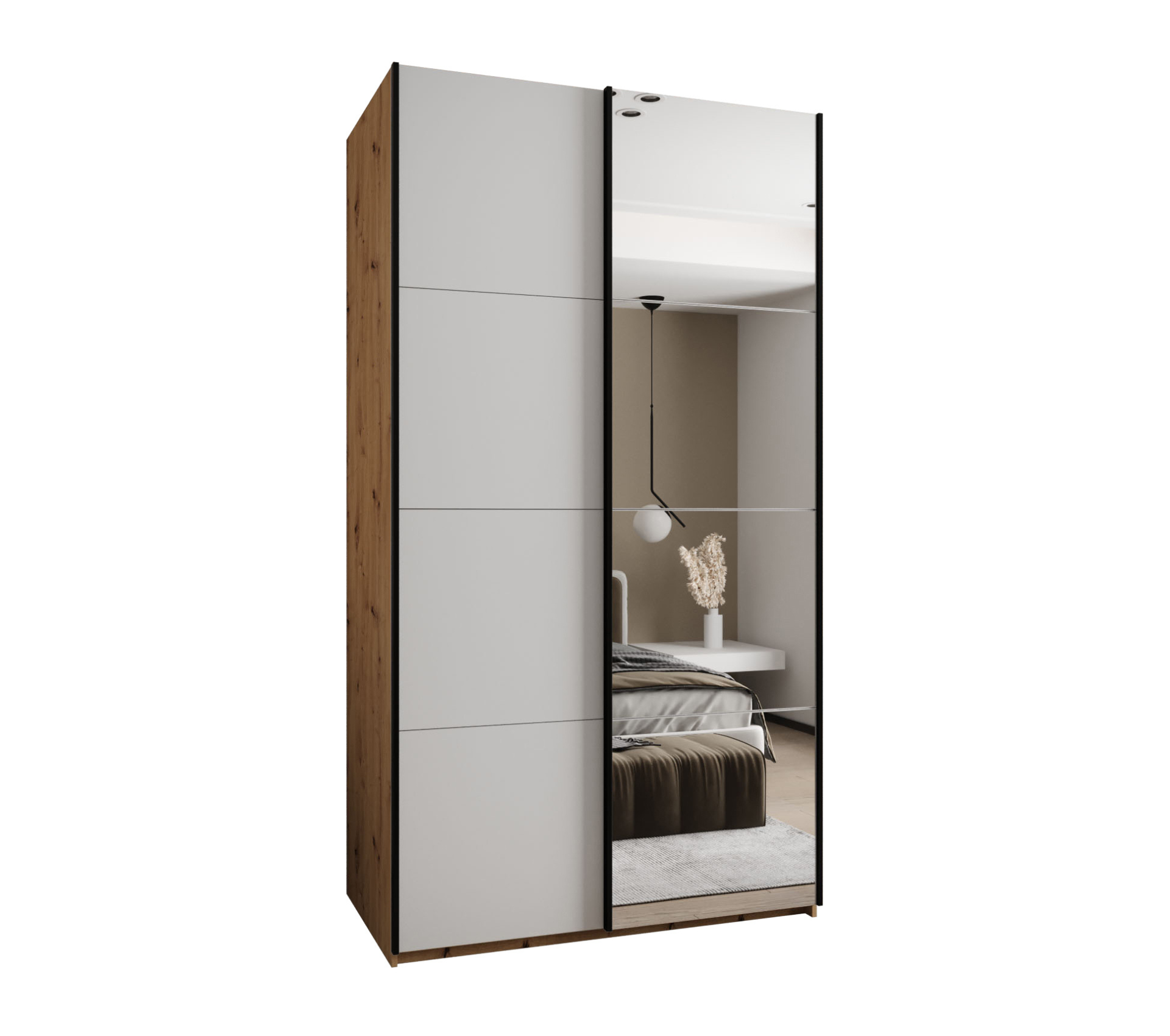 Szafa przesuwna wysoka Lux 3 140 x 64 x 245,5 cm artisan + biały + u. czarny - Abiks Meble