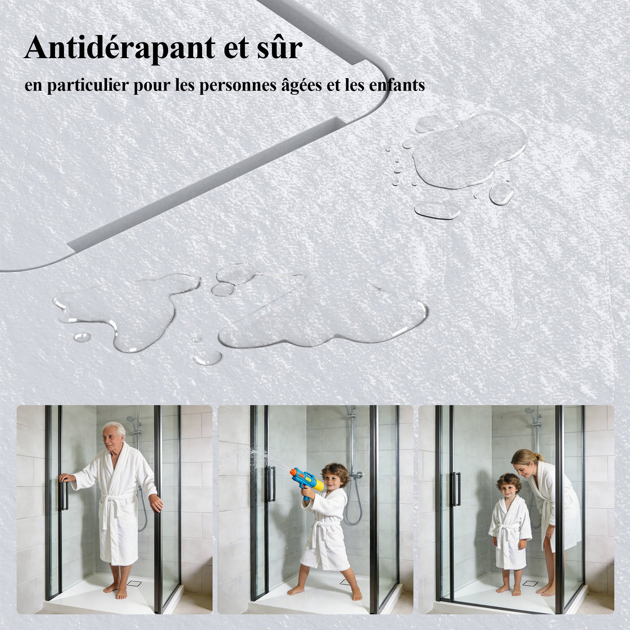 HOROW Receveur de douche blanc, Surface antidérapante, Convient aux salles de douche et aux cabines de douche - 90 x 80 cm / 100 x 80 cm / 120 x 80 cm - 6