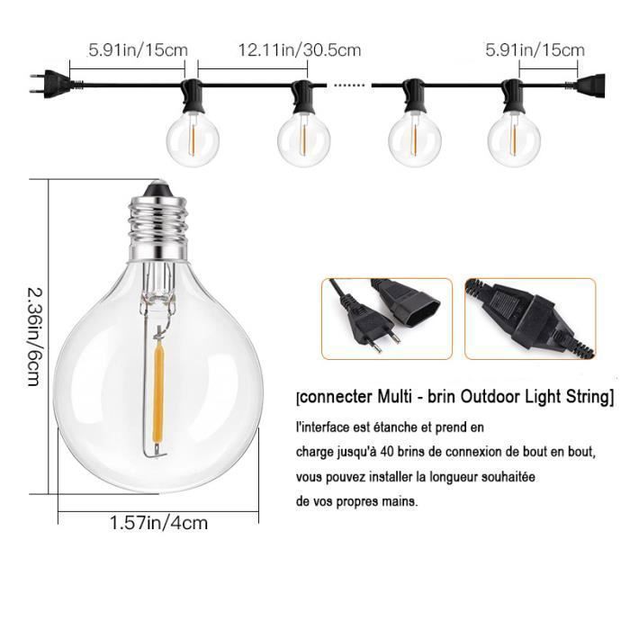 guirlande lumineuse exterieur Guinguette 15M G40 LED Ampoules IP44 Étanche pour terrasse, mariage,campings - 4