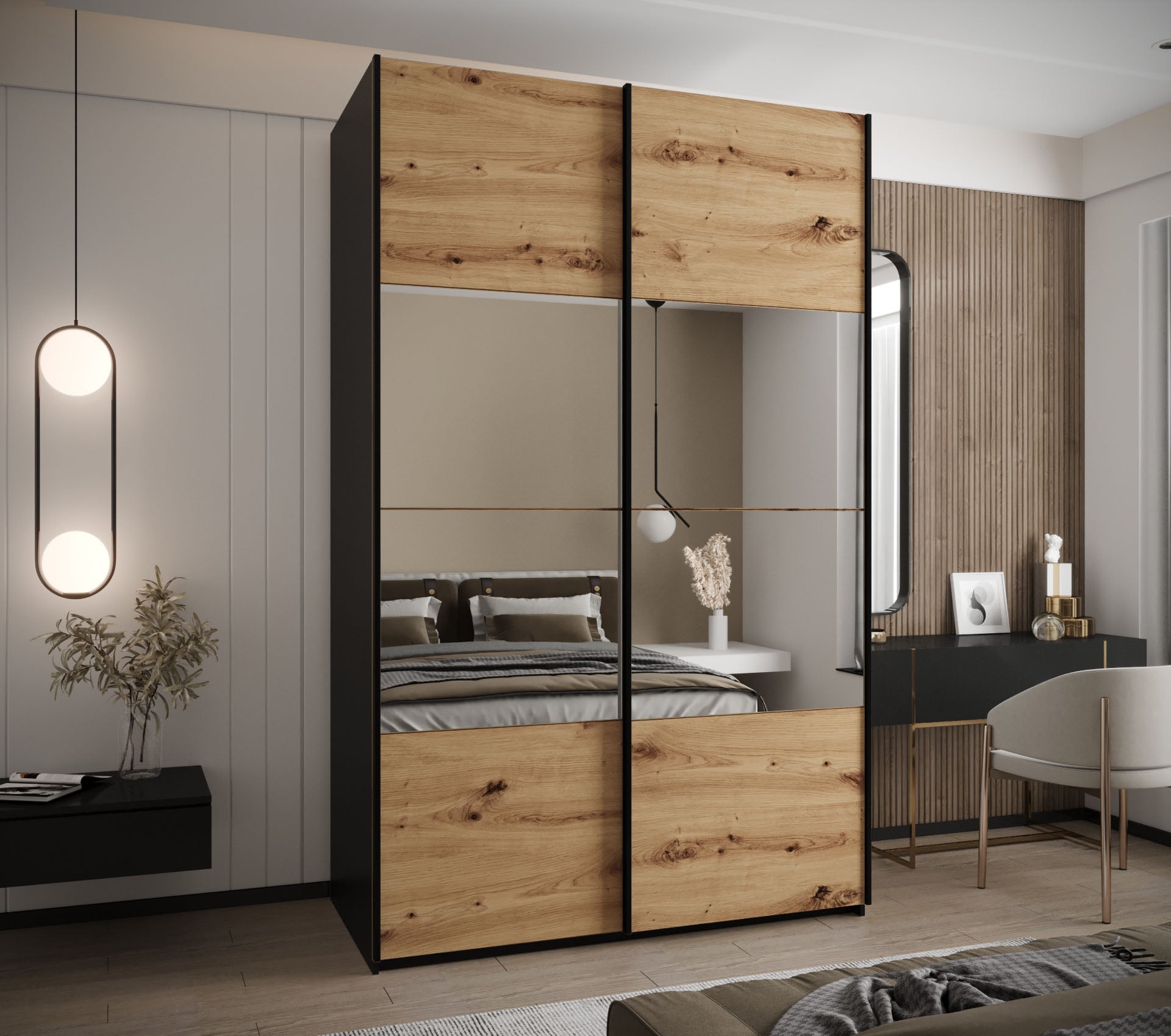 Szafa przesuwna wysoka Lux 4 160 x 64 x 245,5 cm czarny + artisan + u. czarny - Abiks Meble - 2