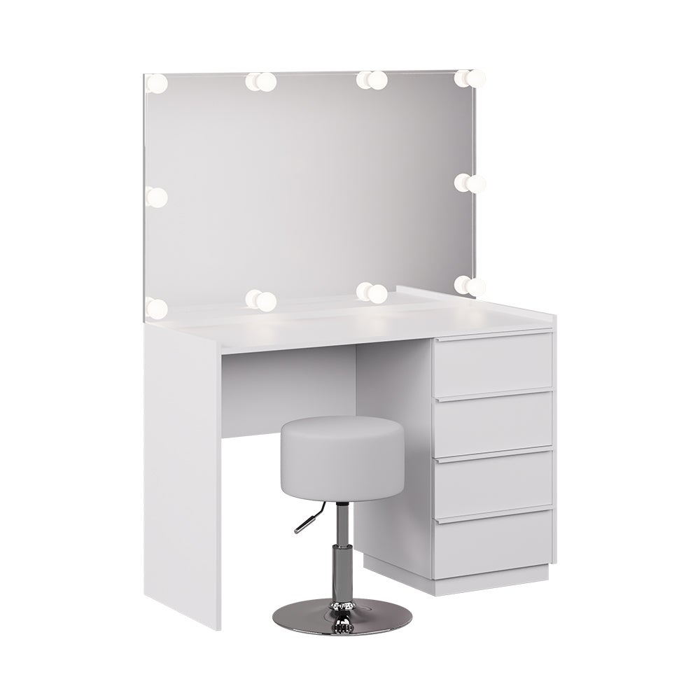 Vicco Stół do toalety Viktoria, Biały, 110 cm z lustrem, stołkiem i oświetleniem LED