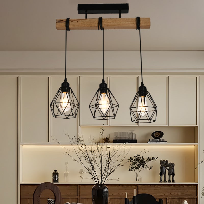 Lustre à 3 têtes, suspension vintage, plafonnier rustique, suspension en métal, éclairage d'îlot, hauteur réglable, 55 cm - 8