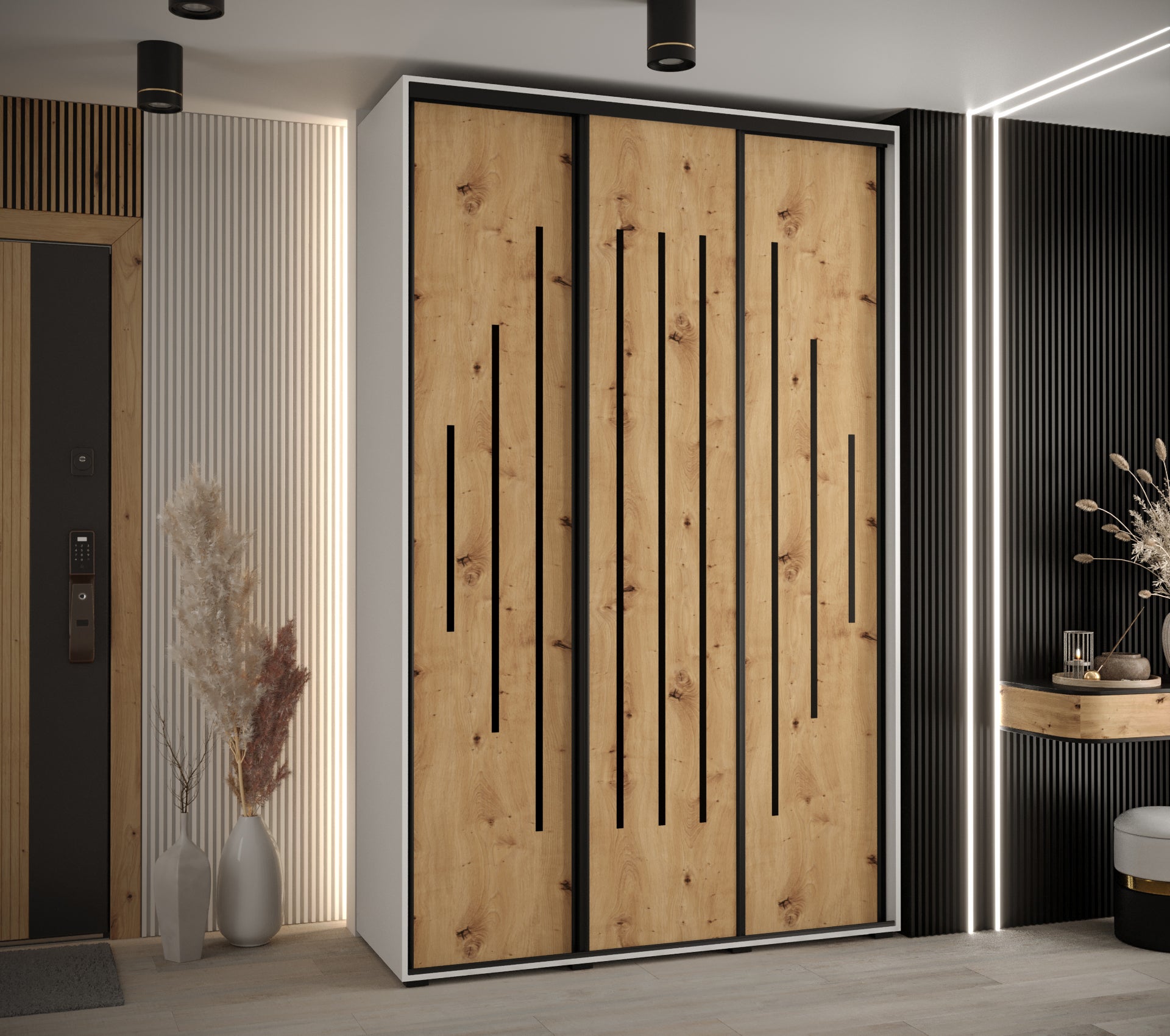 Szafa przesuwna wysoka Davos 12 160 x 60 x 235,2 cm biały + artisan + u. czarny - Abiks Meble - 2