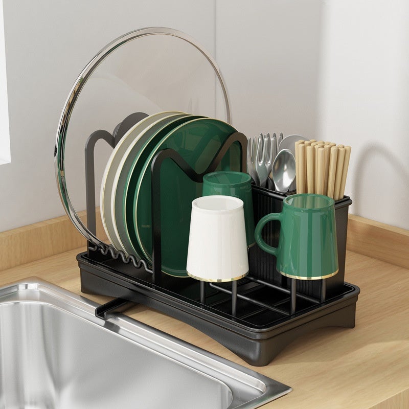 Suszarka do naczyń, ociekacz i organizer na sztućce i pałeczki, czarny, 31,5*18,5*22 cm