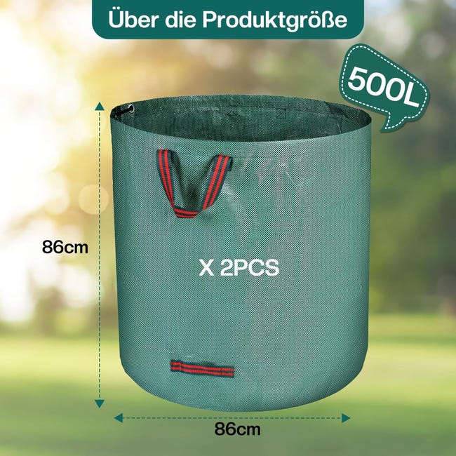 2 sacchetti per la spazzatura da giardino, 500 l, XXL, sacchetti per rifiuti da giardino, resistenti, pieghevoli e riutilizzabili, con manici antistrappo (2 pezzi, verde 2 sacchetti per la spazzatura da giardino, 500 l, XXL, sacchetti per rifiuti da giardino, resistenti, pieghevoli e riutilizzabili, con manici antistrappo (2 pezzi, verde