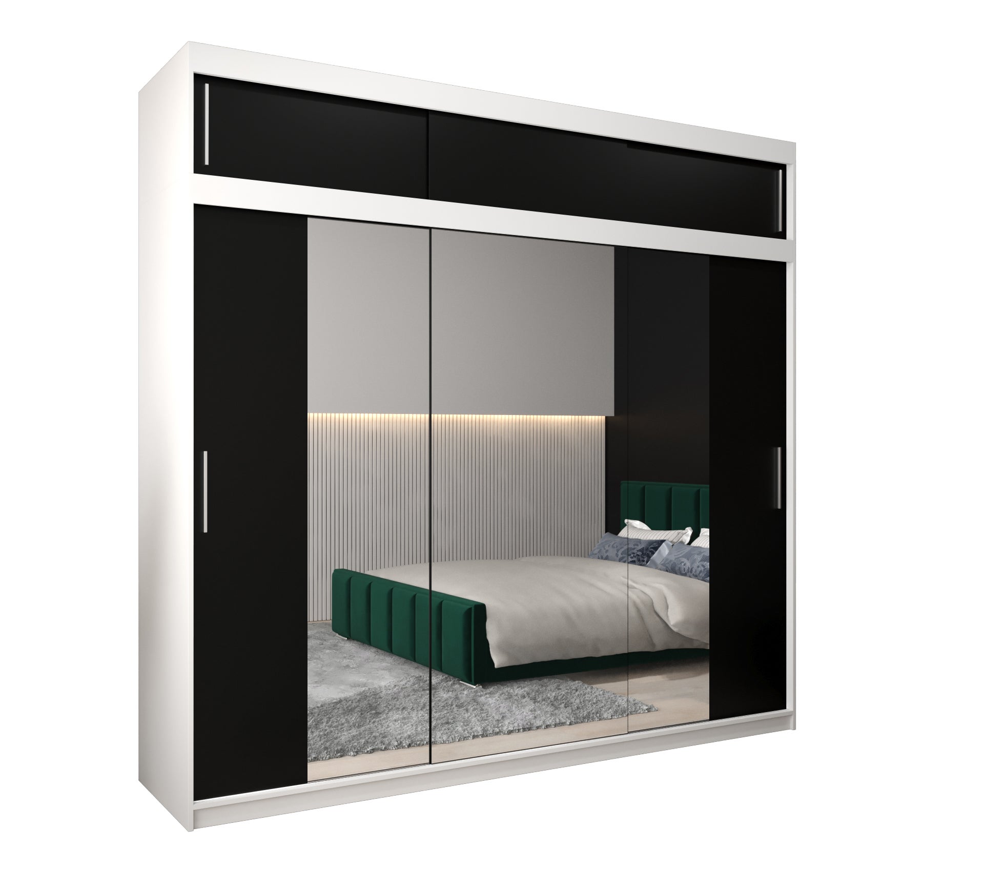 Szafa przesuwna z nadstawką garderoba TOKYO 2 250 x 62 x 240 cm Biały + Czarny - Abiks Meble