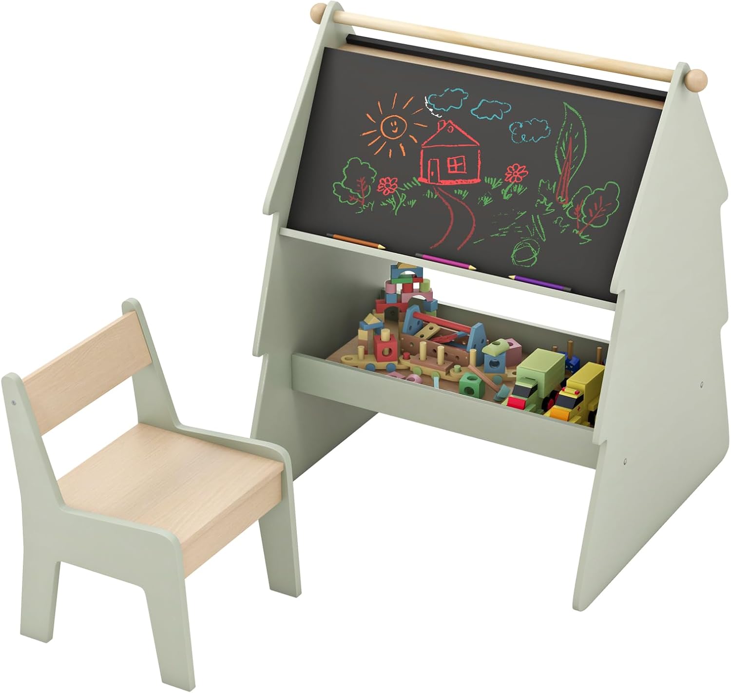 LIFEZEAL – Chevalet Pivotant 360° Double Face – Tableau Noir/blanc + Magnétique – Avec Rouleau Papier, Boulier Et Alphabet – Bois – Dès 3 Ans