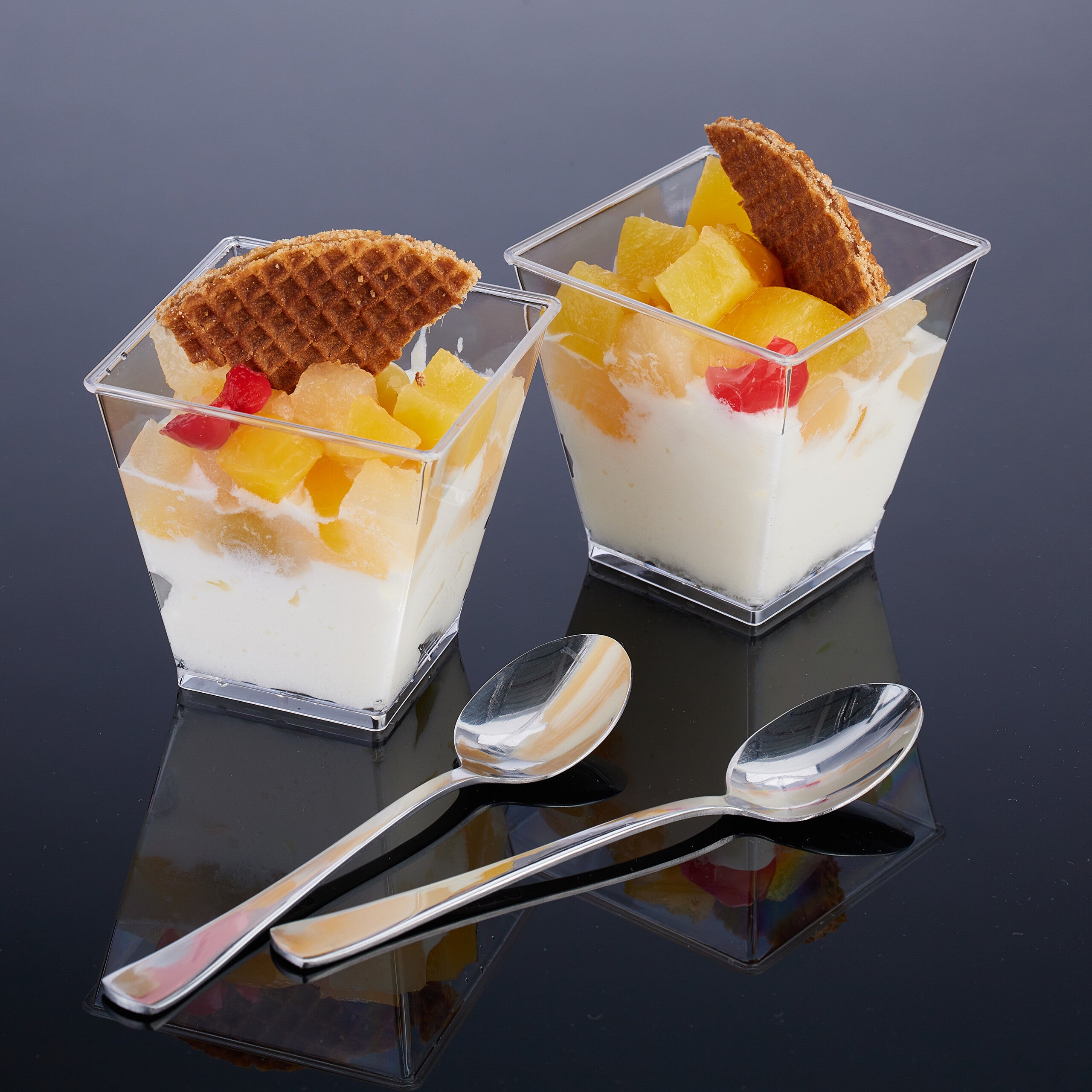 50 Bicchierini Dessert 60ml Con Coperchio E Cucchiaio - Monoporzione Per Gelato, Mousse, Apericena