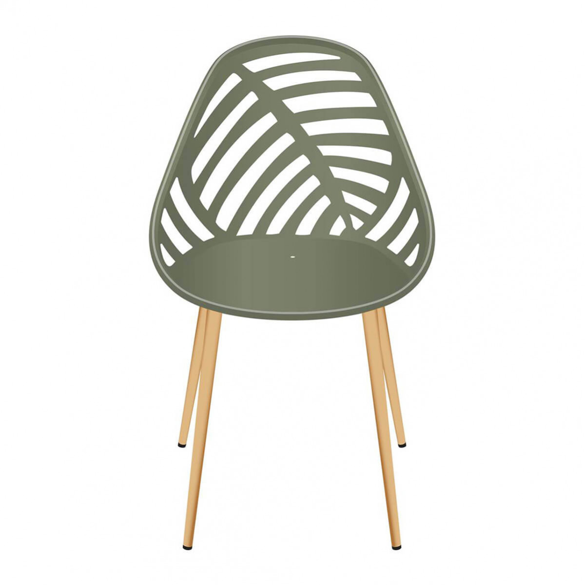 SAORI - Lot de 4 Chaises de Jardin Coque Plastique Ajourée Vert Olive Pieds Métal - 4