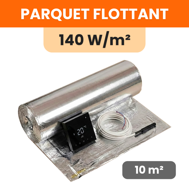 Kit Plancher chauffant électrique sous parquet + Thermostat Wifi tactile (TFT) Ignis - 140 W/m² : 1400 W - 10 m² : longueur: 2000 cm - Largeur: 50 cm