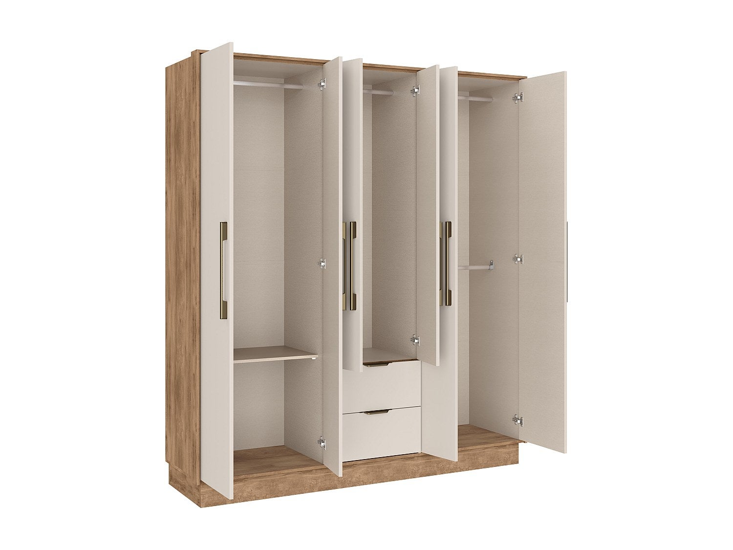 Armoire 6 portes et 2 tiroirs - L162 cm - Coloris : Beige et naturel - FEOVA - 4