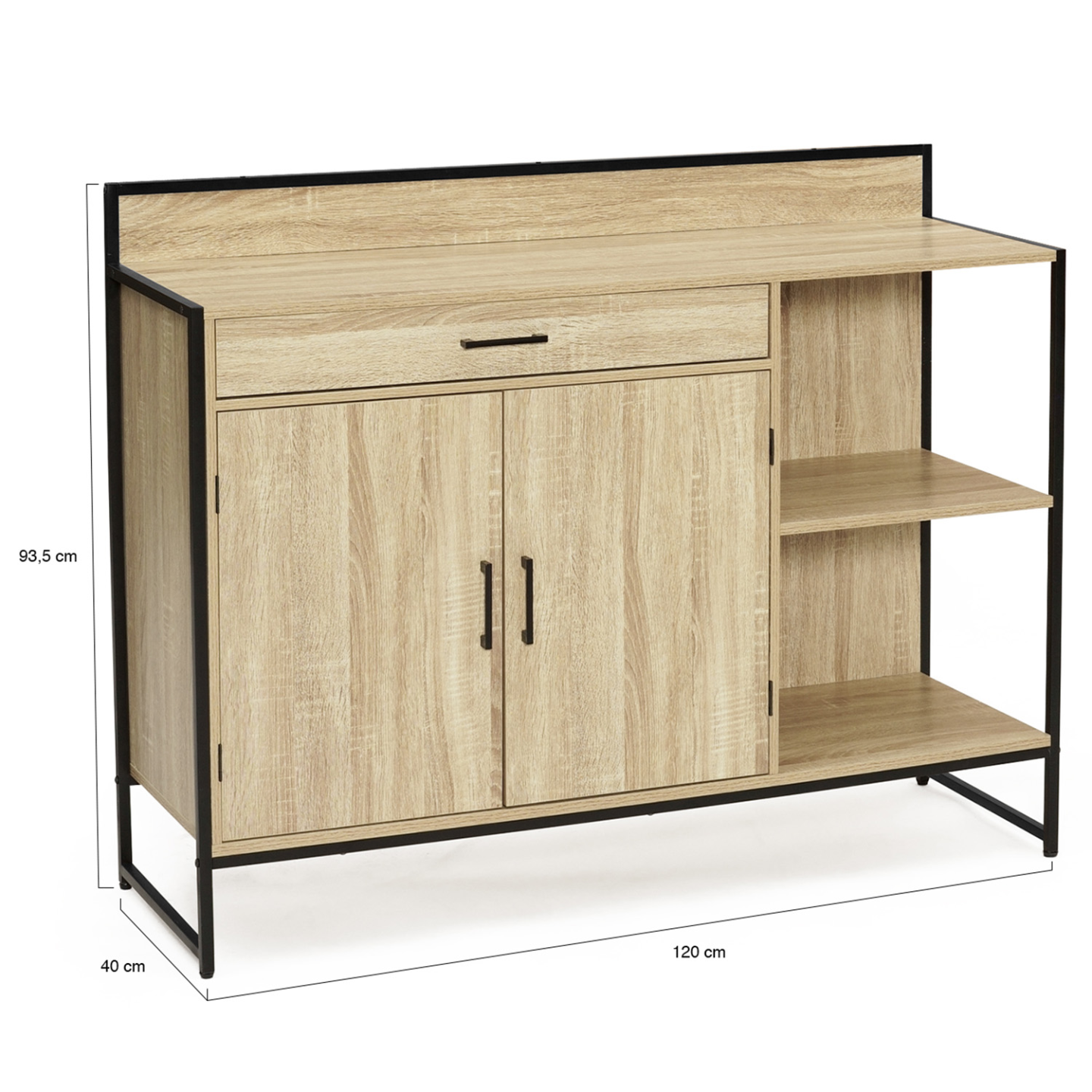 Buffet bas de cuisine 120 CM DETROIT plan de travail H.83 CM 2 portes + tiroir design industriel - 5
