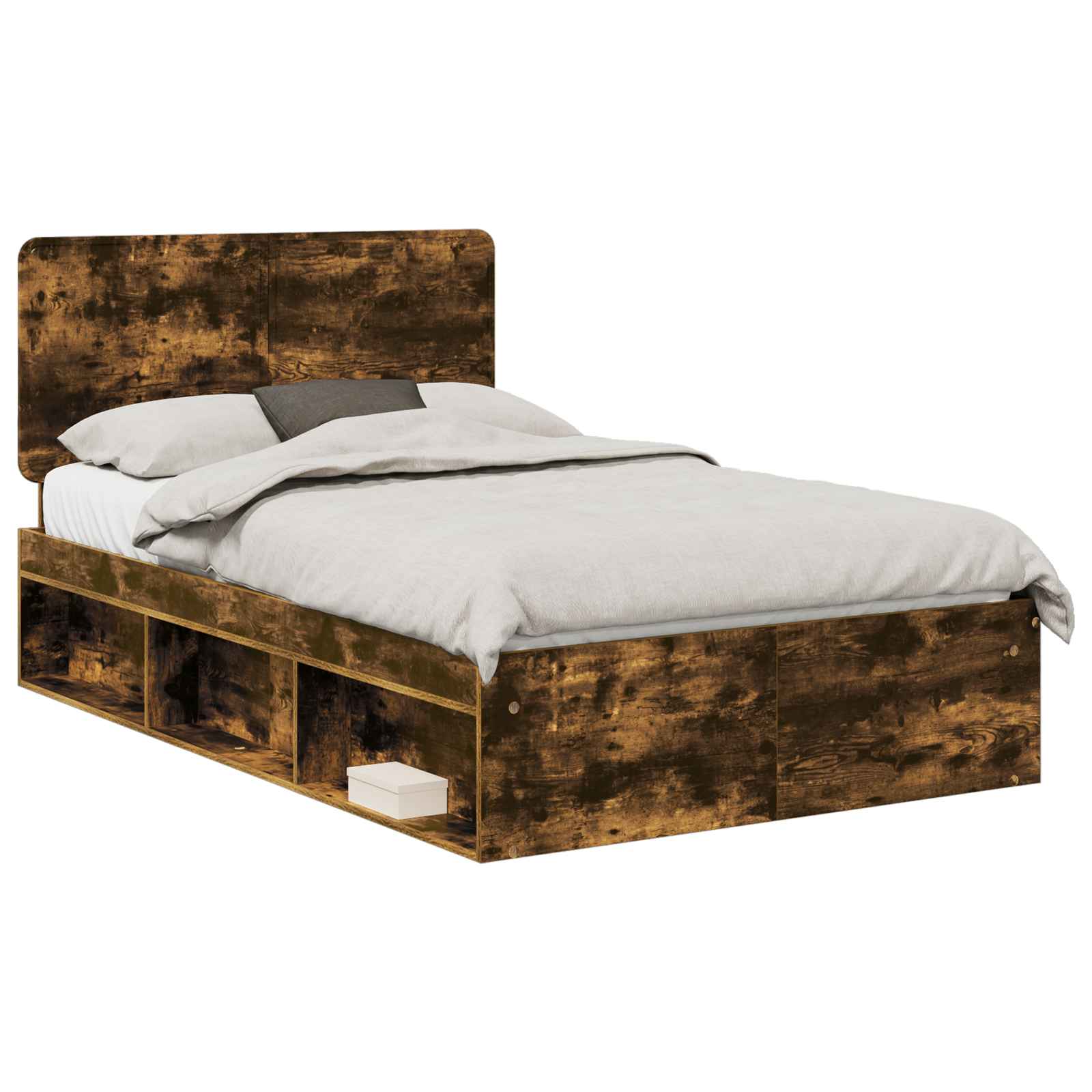 Cadre de lit chêne fumé 135 x 190 cm bois de pin massif - 2