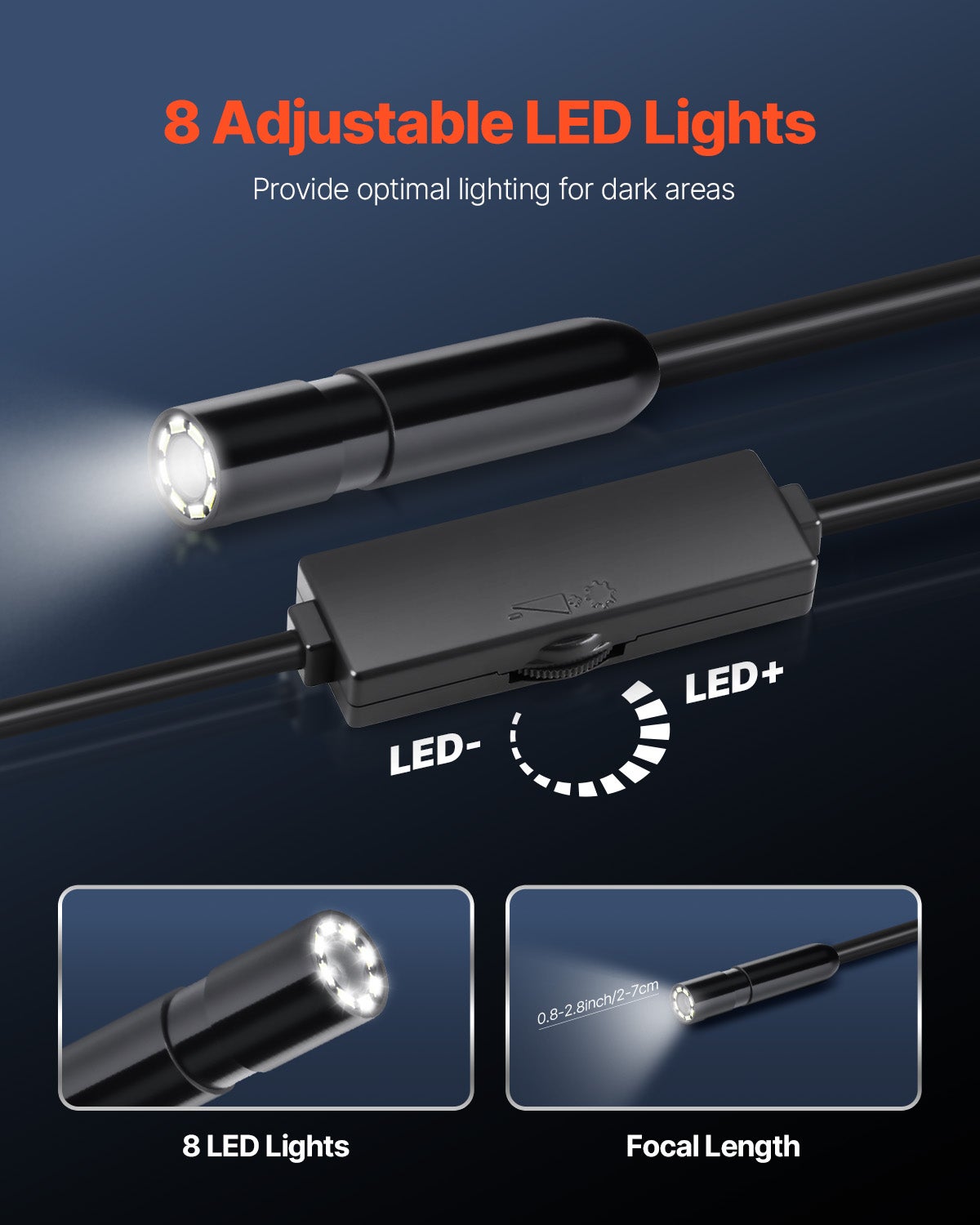 Telecamera endoscopica,HD VEVOR 1920p,illuminazione LED 8,cavo semi-rigido 5 m,zoom x2,impermeabile IP67,Android,iOS,auto,idraulica - 5