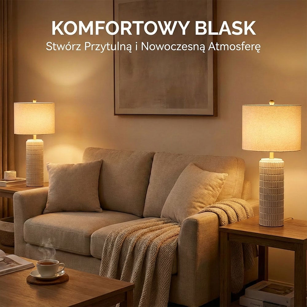 Zestaw 2 lamp stołowych ceramiki lampy stołowe pilot zdalnego sterowania i żarówka E27 do salonu,lampki nocne LED i lnianym kloszem dekoracji - 8