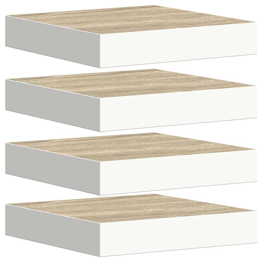 Lot de 4 étagères murales - Fixation invisible - MDF et métal - Chêne ...