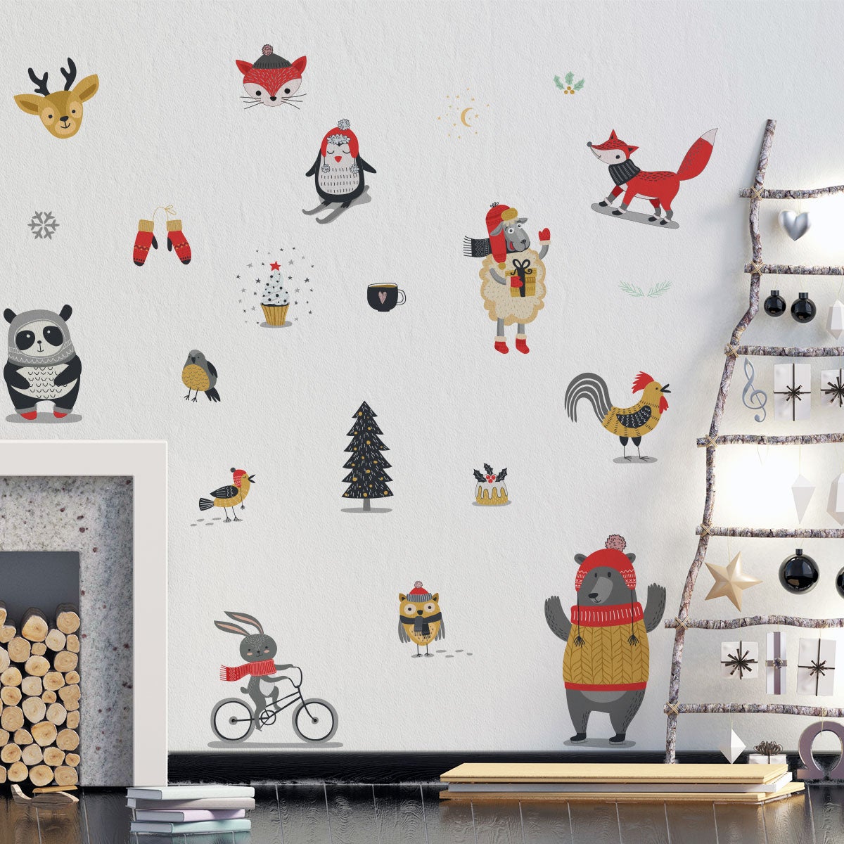 Sticker Noël animaux hivernales - Autocollants stickers adhésifs noël - décoration fêtes - 60x95cm - 4