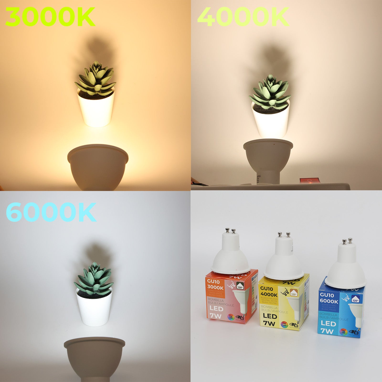 Pack de 10 Bombillas LED GU10 7W 770lm 4000K Blanco Neutro SMD2835 120º – Sin Parpadeo (No Flicker) 220V - 7